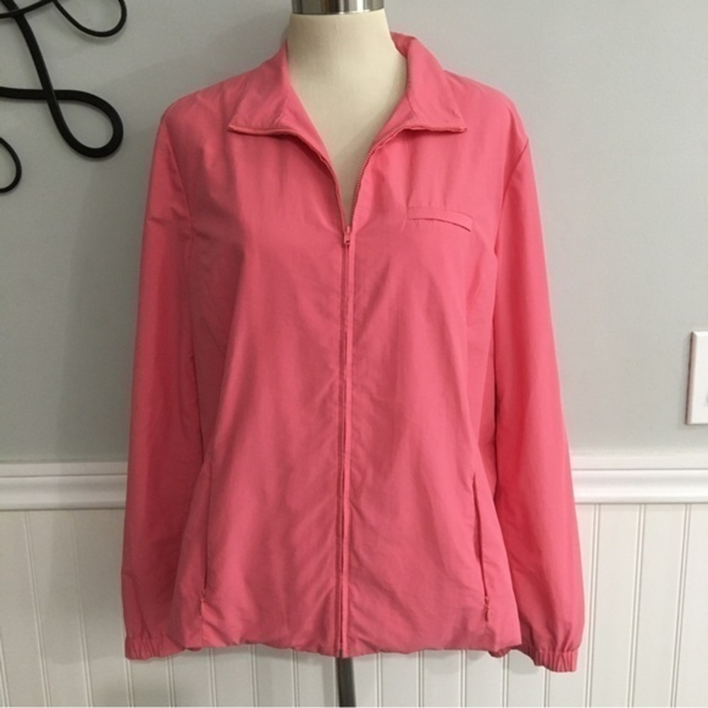 Talbots Windbreaker Lined Jacket Zipper Up Pink Side Pickets size Large